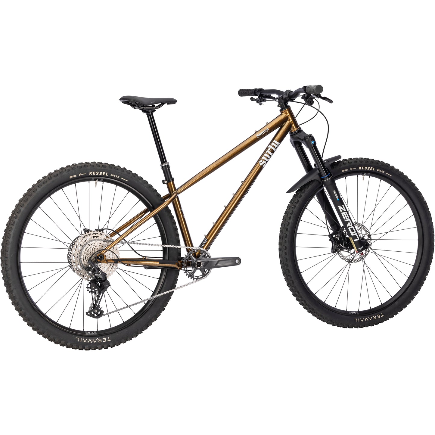 Surly Sorceress Deore 12 Bike rear three-quarter view in gold color on white background