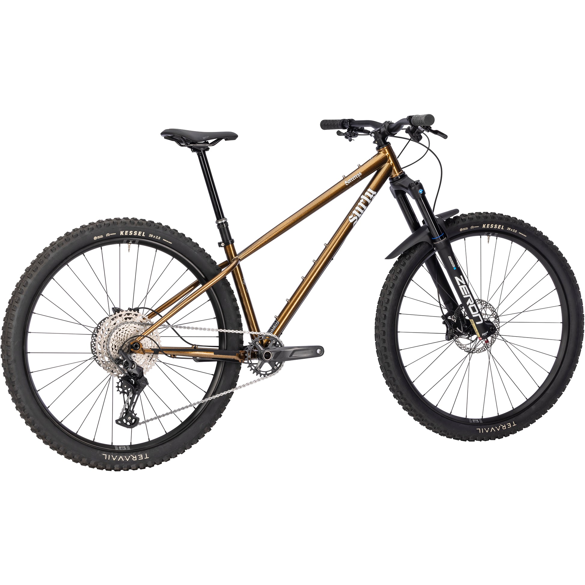 Surly Sorceress Deore 12 Bike rear three-quarter view in gold color on white background