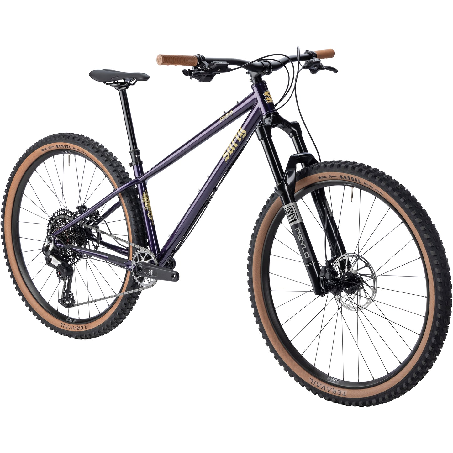 Surly Sorceress Eagle 90 Bike in purple color front three-quarter view on white background