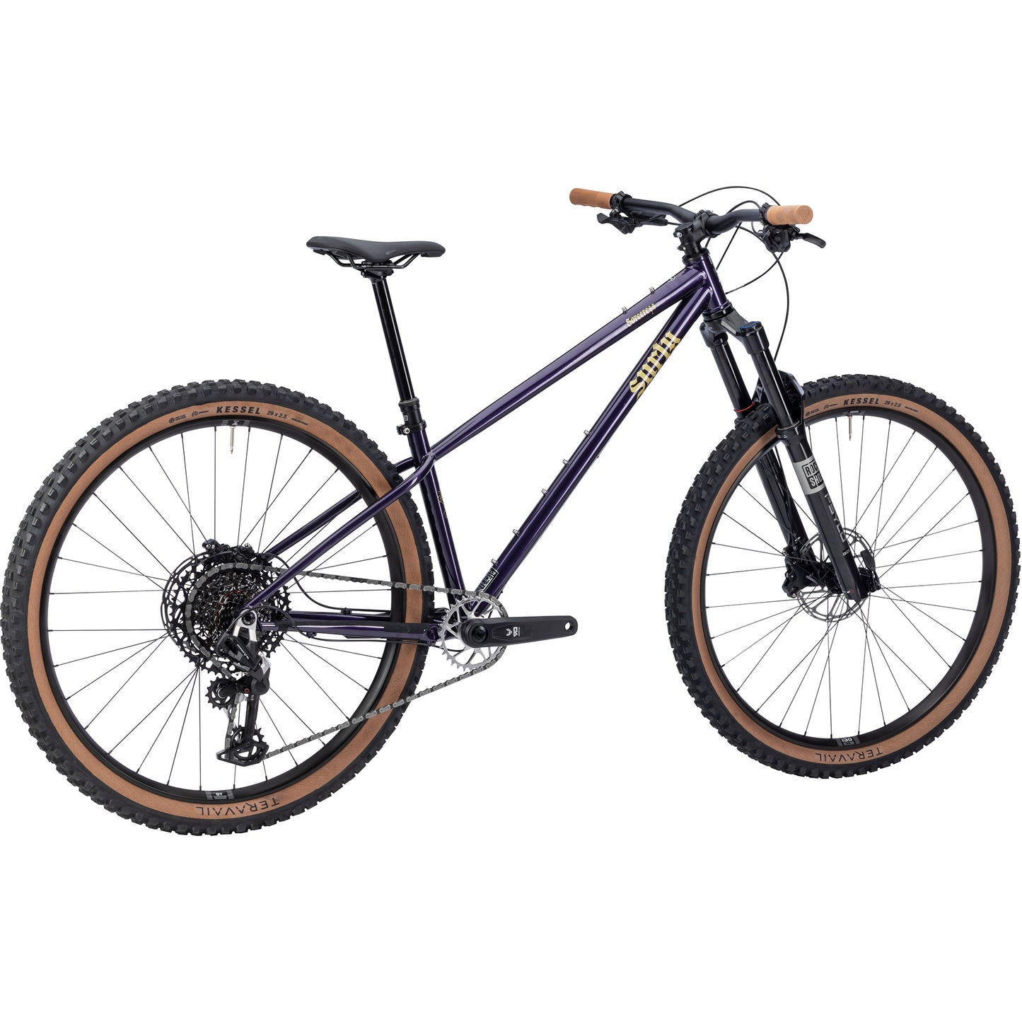 Surly Sorceress Eagle 90 Bike in purple color rear three-quarter view on white background