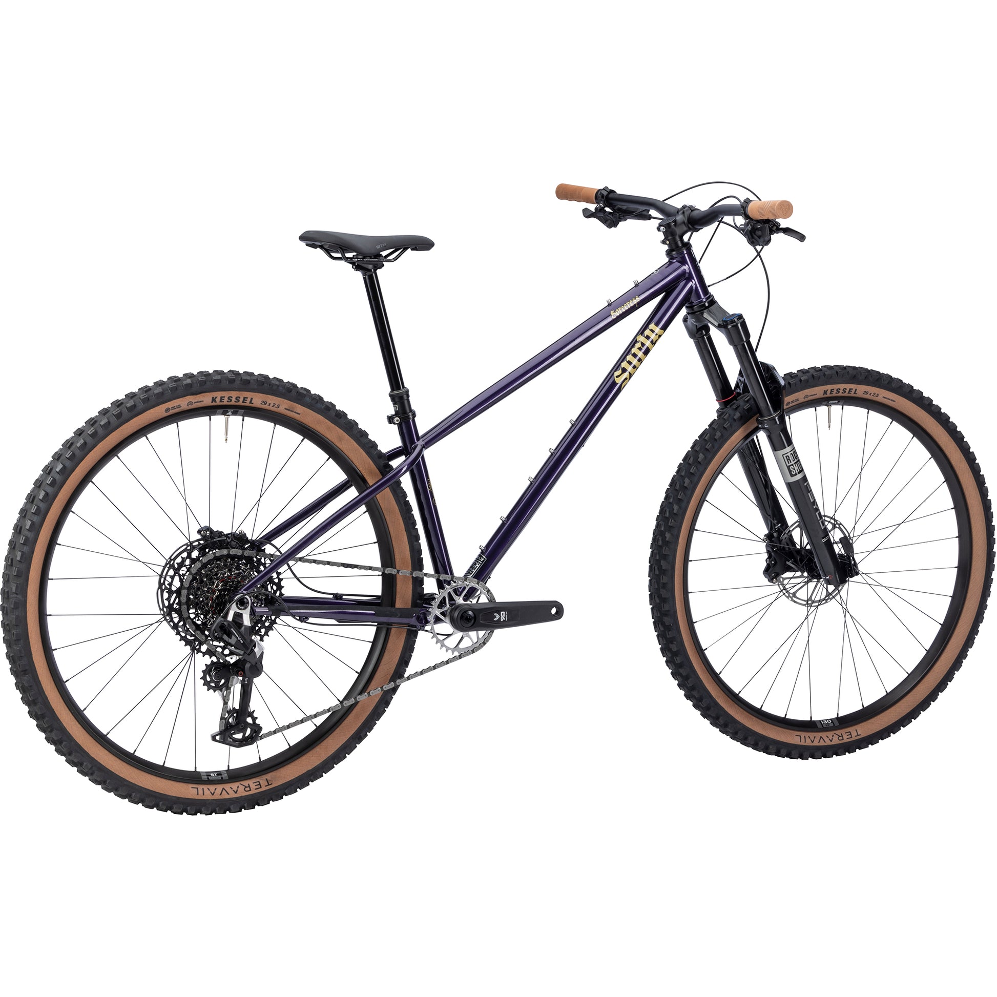 Surly Sorceress Eagle 90 Bike in purple color rear three-quarter view on white background