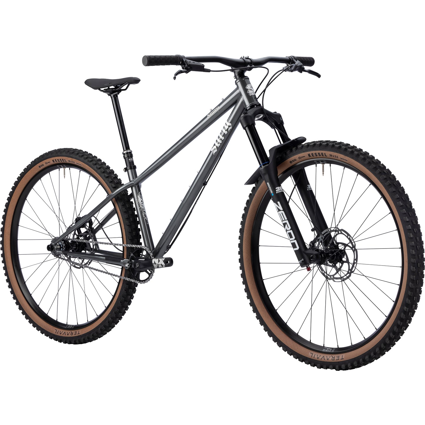 Surly Sorceress Single Speed Bike in gray color front three-quarter view on white background