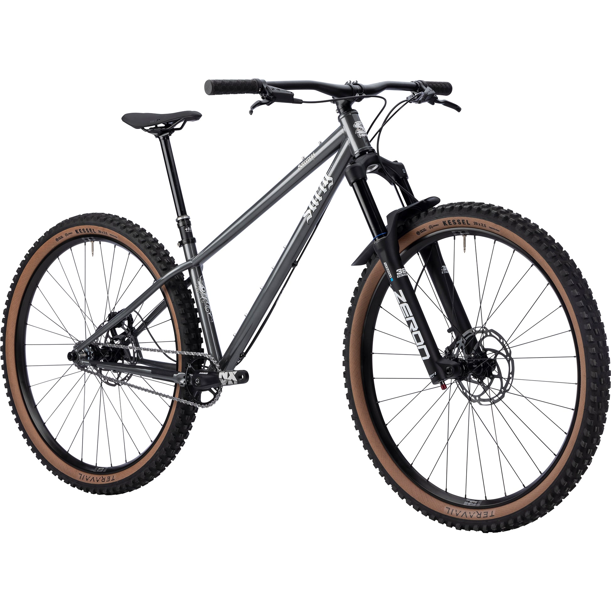 Surly Sorceress Single Speed Bike in gray color front three-quarter view on white background