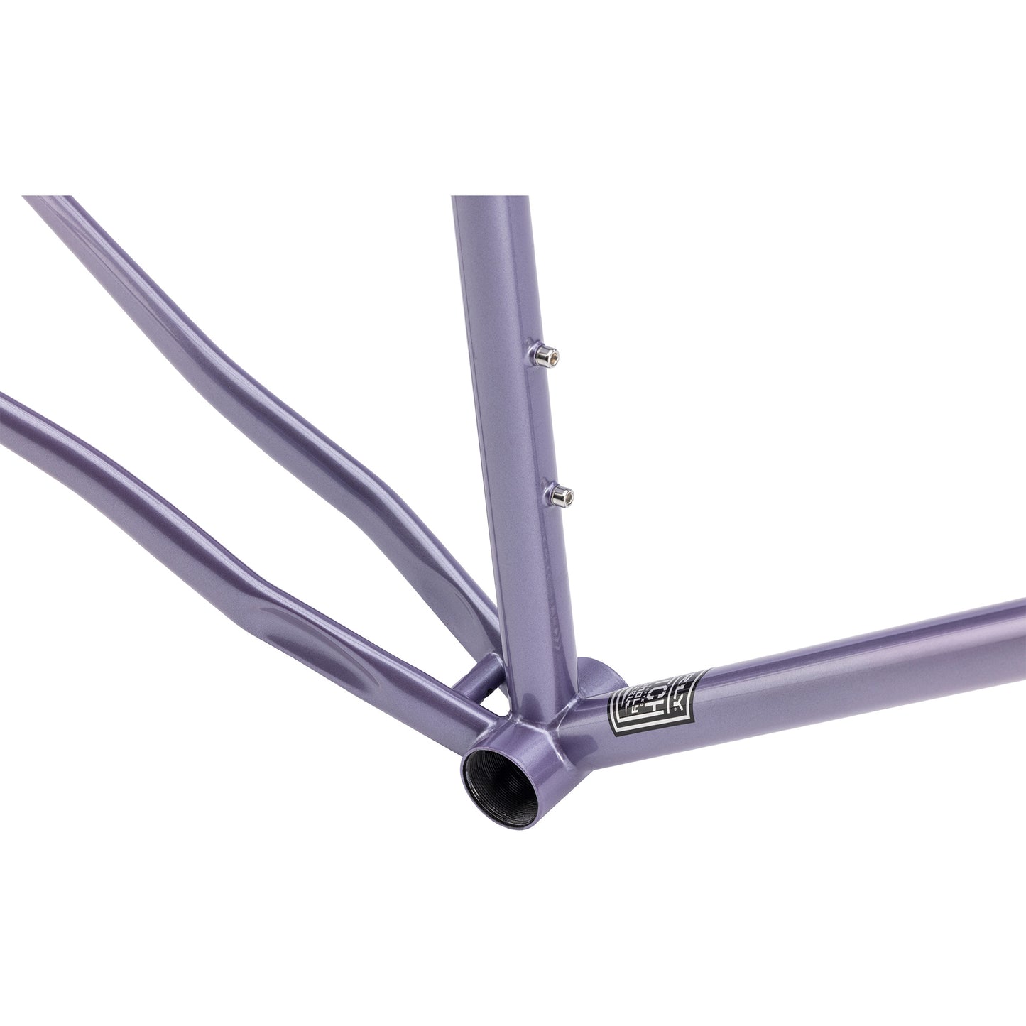 Surly Steamroller frameset in purple color focus on bottom bracket area on a white background