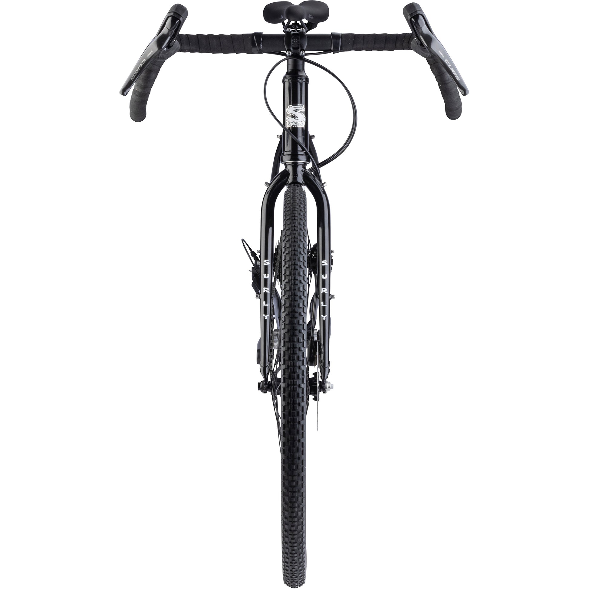Surly Straggler Bike Hi-Viz Black color straight-on front view on white background