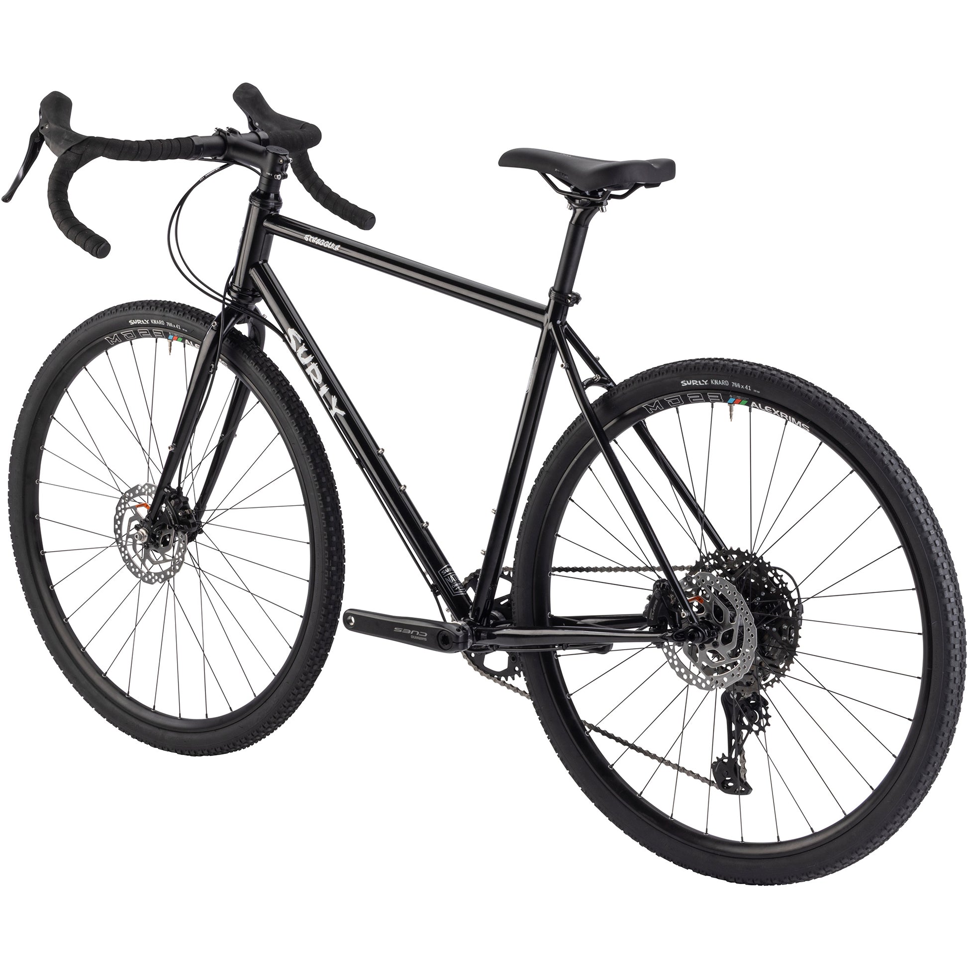 Surly Straggler Bike Hi-Viz Black color rear non-drive side three-quarter view on white background
