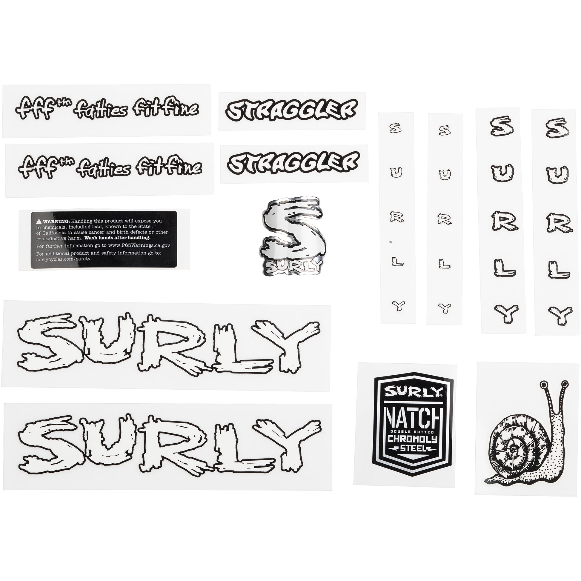 Surly Straggler Decal White Set sheet of all decals for bike with headbadge