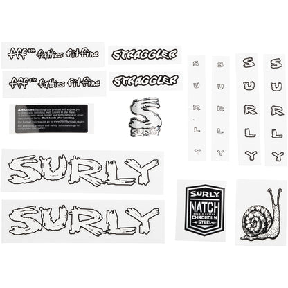 Surly Straggler Decal White Set sheet of all decals for bike with headbadge