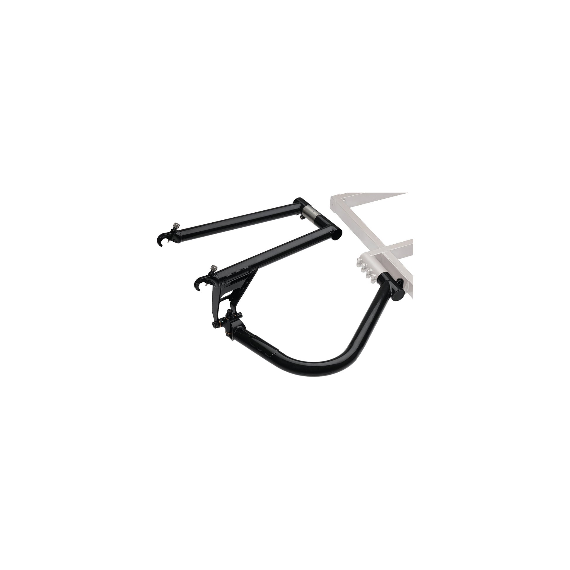 Surly Trailer Hitch Assembly top three-quarter view attached to grayed out trailer showing fit