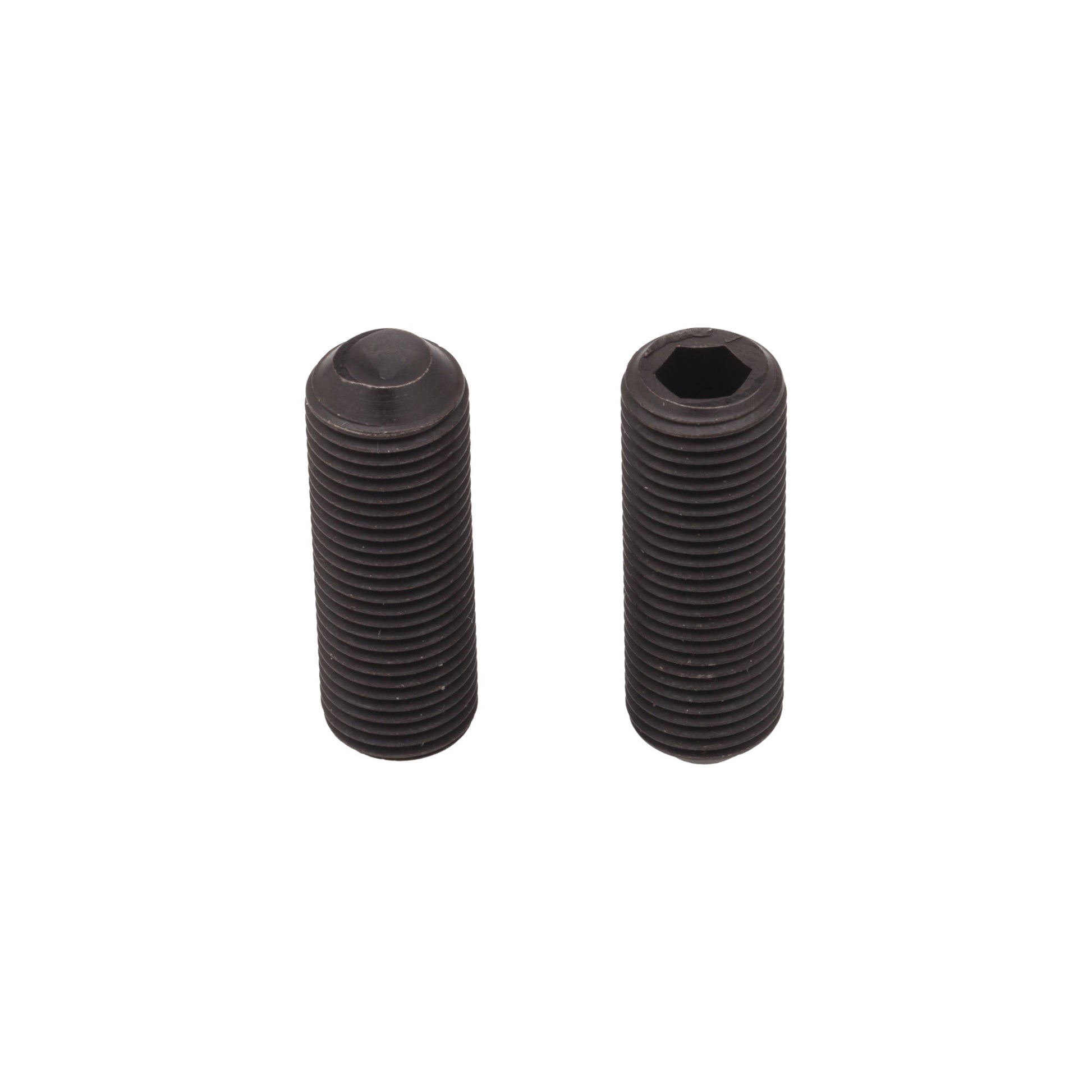 Two black screws on a white background