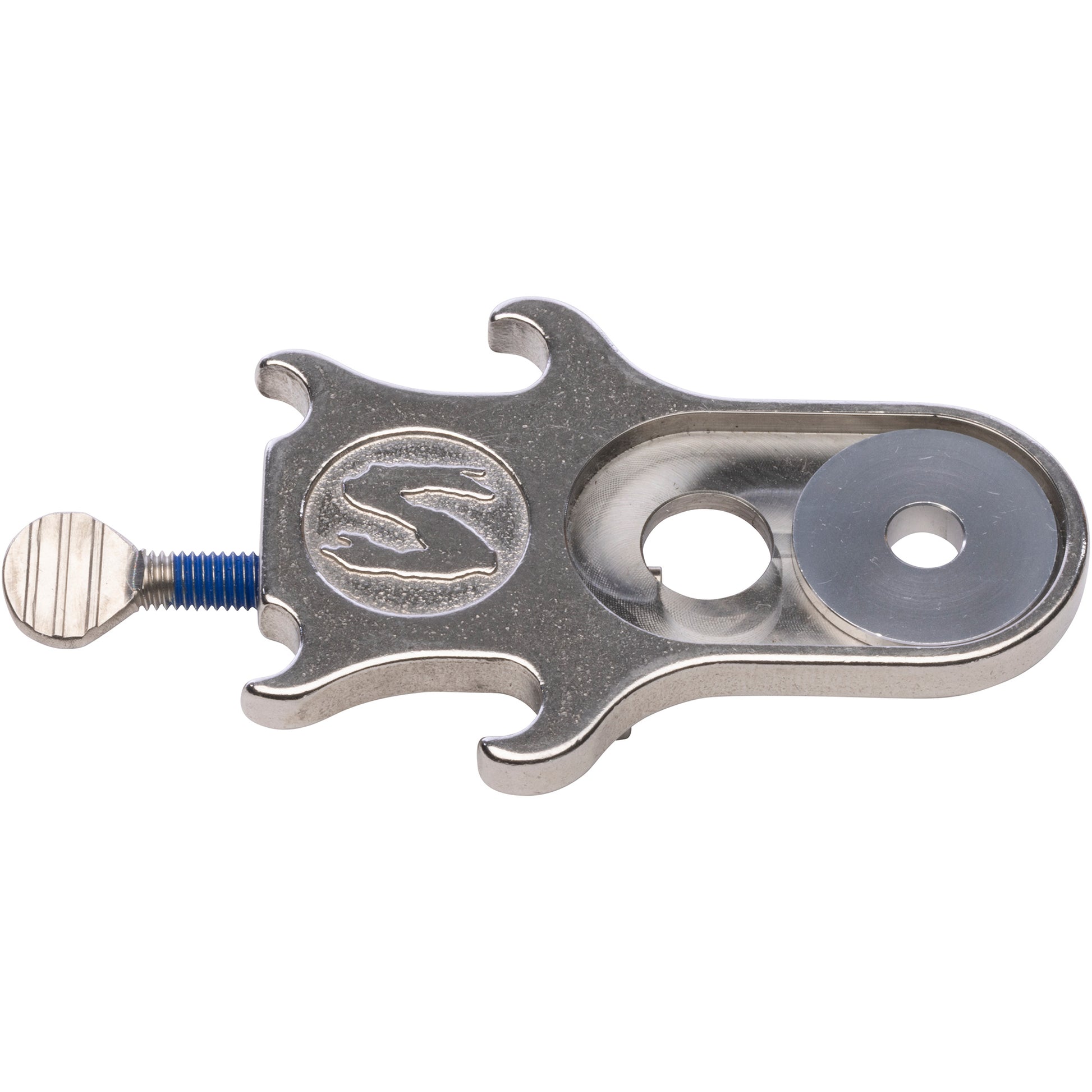 Surly Snuggnut silver chain tensioner with washer installed on white background