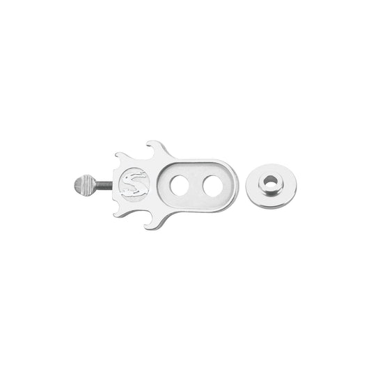 Surly Tuggnut single speed chain tensioner silver color on white background