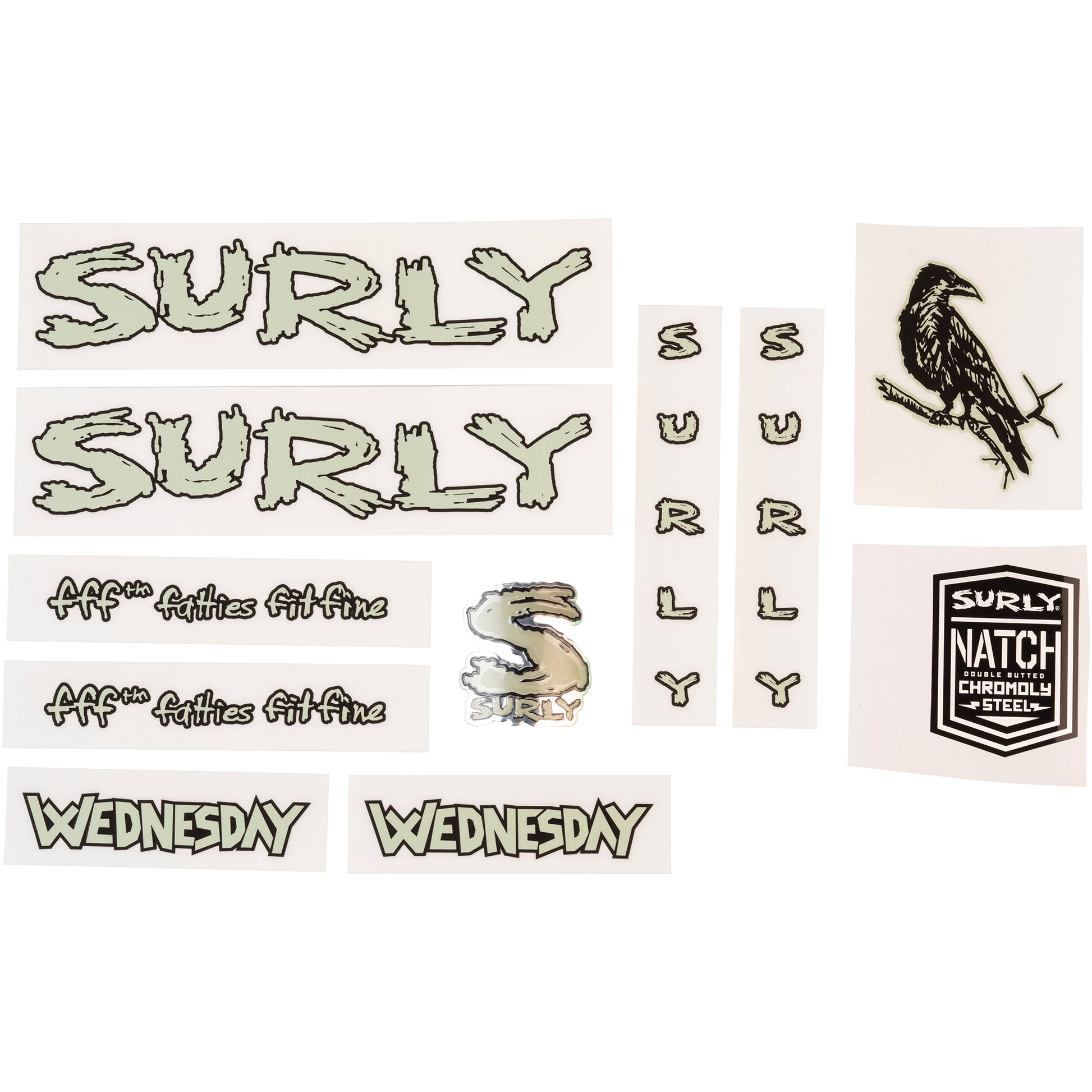 Surly Wednesday Decal Set Green sheet of all decals for bike with headbadge