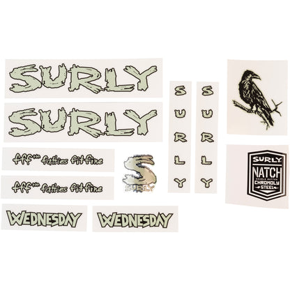 Surly Wednesday Decal Set Green sheet of all decals for bike with headbadge