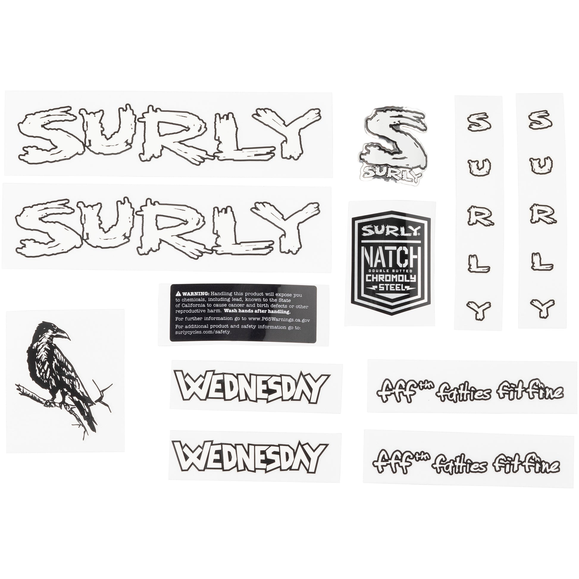 Surly Wednesday Decal Set White sheet of all decals for bike with headbadge
