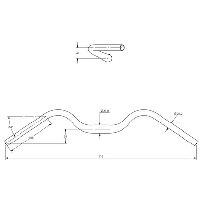 Technical drawing of Surly Terminal Bar with dimensions