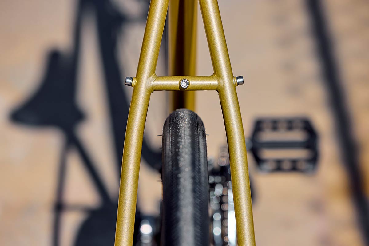 Midnight Special bike detail showing rear wheel tire clearance on seat stays detail