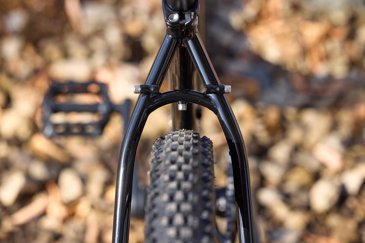 Close-up of rear tire clearance on Surly Bridge Club, looking forward from back of bike