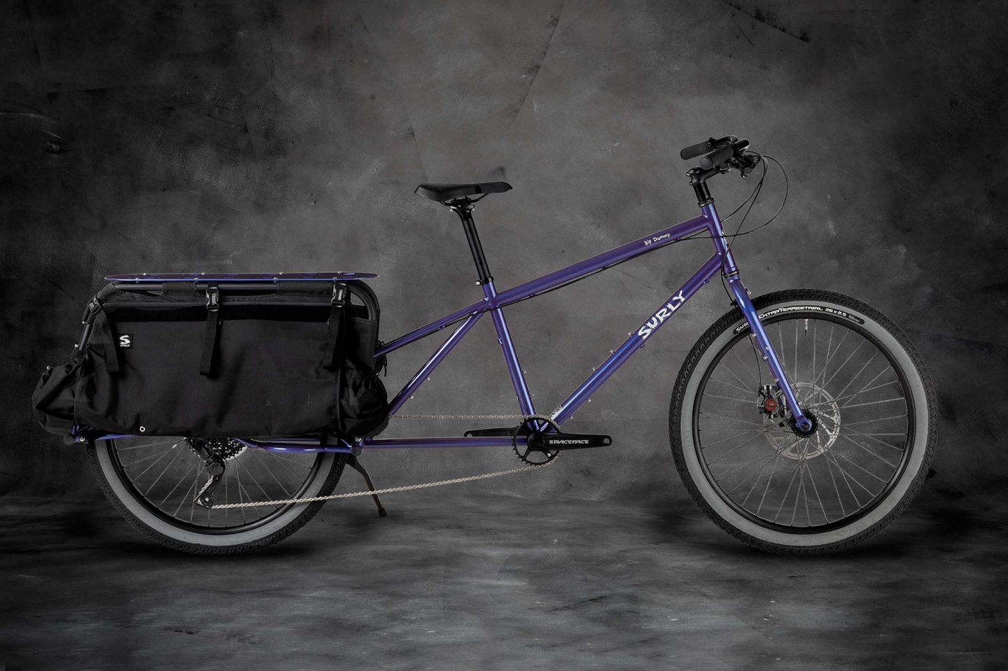 Surly Big Dummy Cargo Bike, Bruised Ego Purple, side view on white background