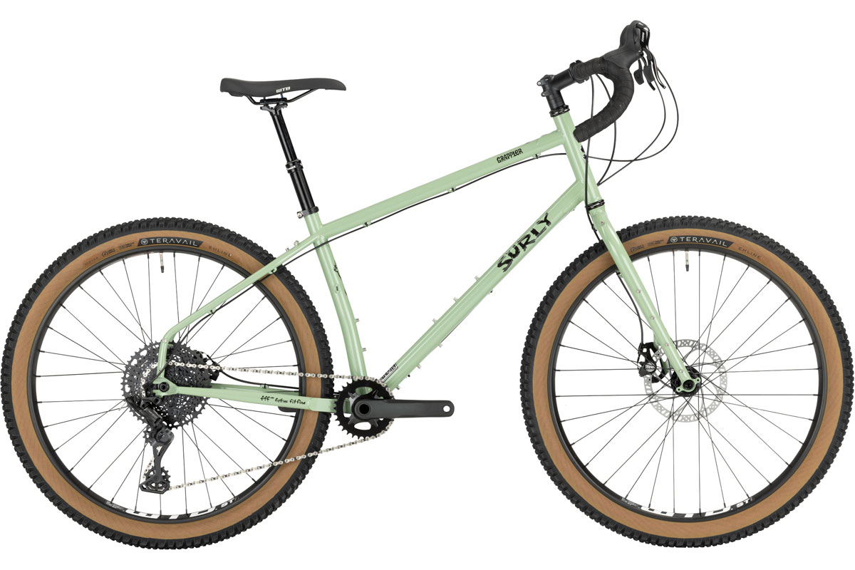 Surly Grappler complete bike, sage green, side view