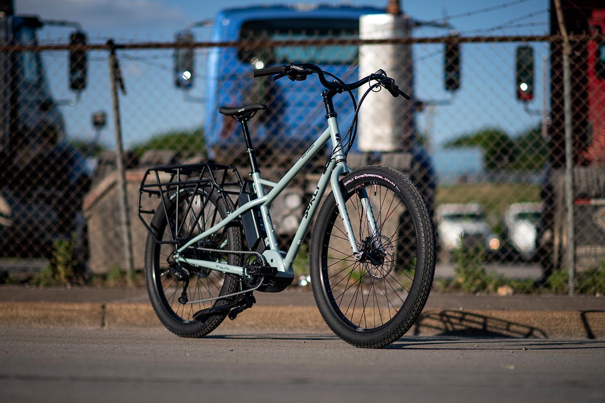 Surly Skid Loader bike three-quarter front view in parking lot