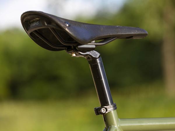 Close up of Brooks saddle and Paul seatpost