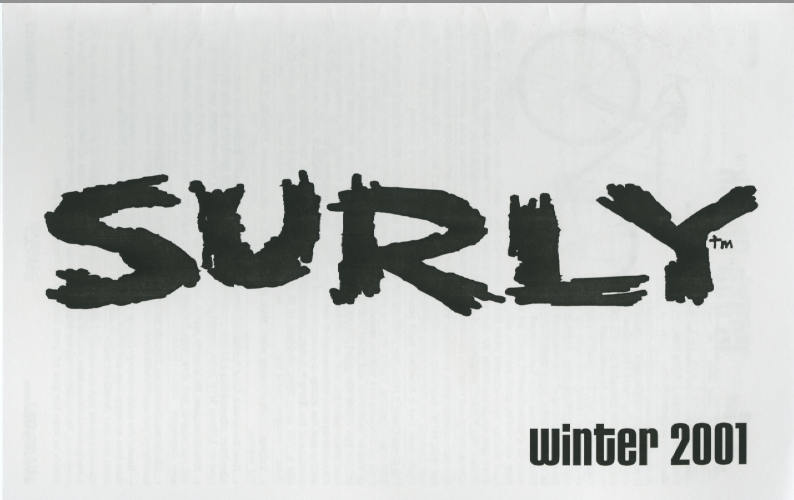 Surly Bikes 2001 catalog cover - black text with white background