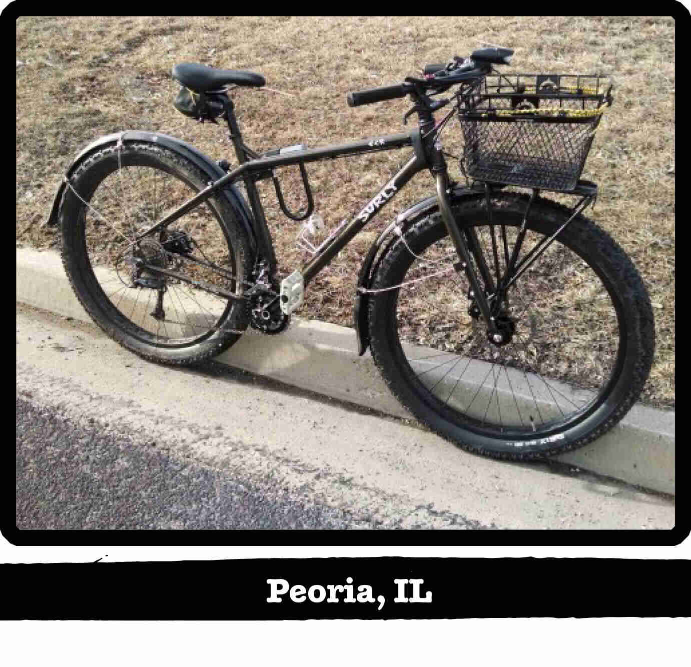 Right side view of a Surly ECR bike next to a curb - Peoria, IL tag below image