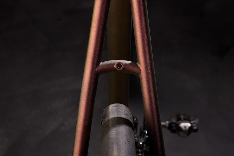 Surly Preamble custom build detail focus on rear tire clearance and seatstays