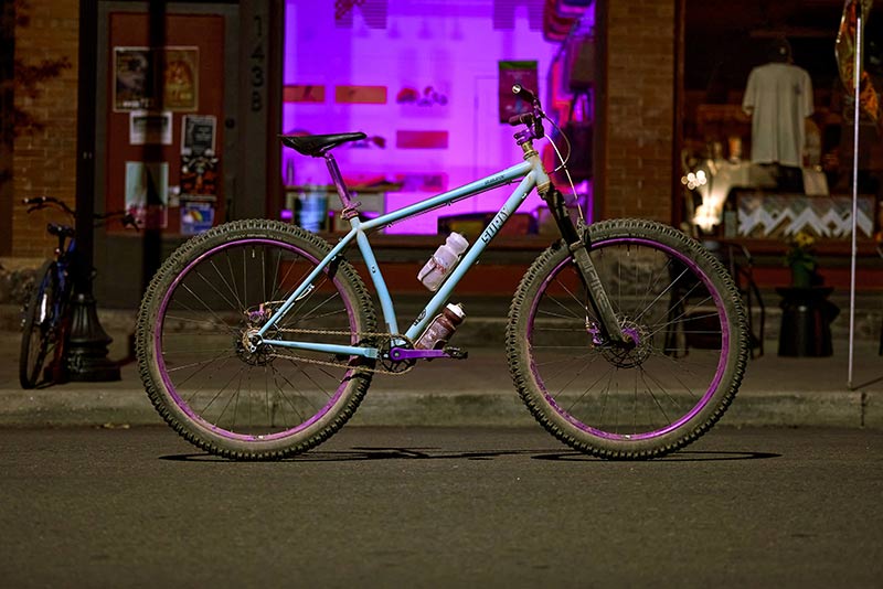 Paul's custom Surly Krampus bike side view on street at night