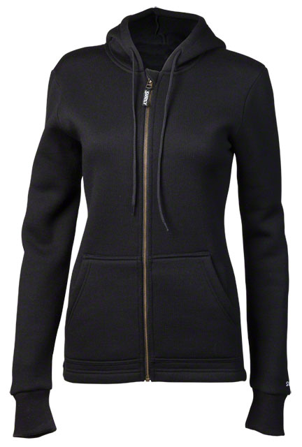 Surly Wool Hoodie for woman - black - front view with hood down