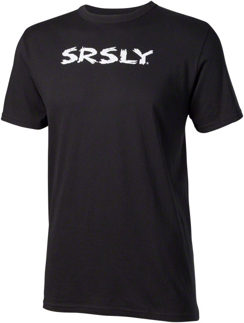 Surly t-shirt - men's - black with white lettering, SRSLY - front view with white background