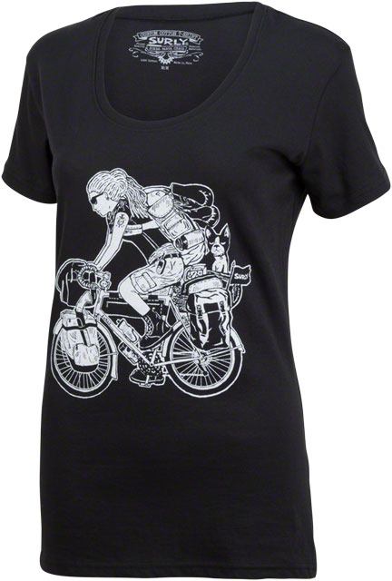 Surly Long Haul Trucker t-shirt - women's - black with a white graphics - front view with white background