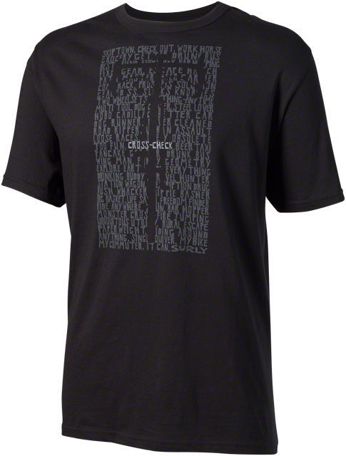 Surly Cross Check t-shirt - men's - black with a white graphics - front view with white background