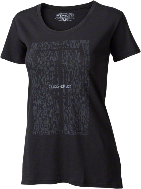Surly Cross Check t-shirt - women's - black with a white graphics - front view with white background