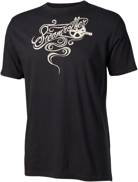 Surly Steamroller t-shirt - men's - black with a white graphics - front view with white background