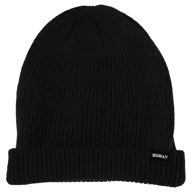 Surly Wool Beanie - black - laying flat against a white background