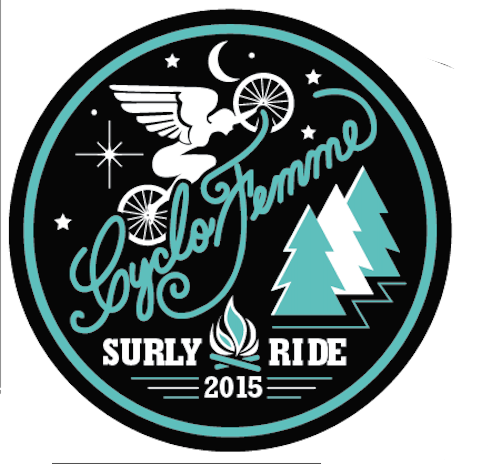 Color graphic of a circle shaped logo for the Cyclofemme Surly Ride 2015