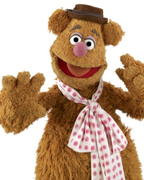 Front view of The Muppets Show, TV character, Fozzie, with a white background