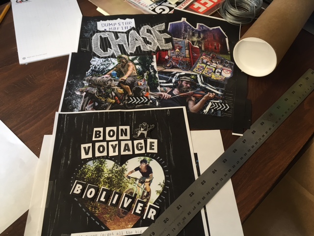 Collages and a ruler, on top of a table