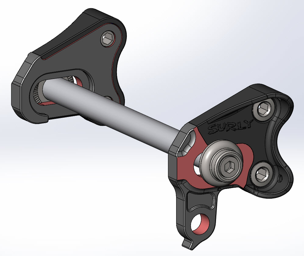 CAD Illustration - Surly MDS rear axle, dropouts and chip detail - right side view