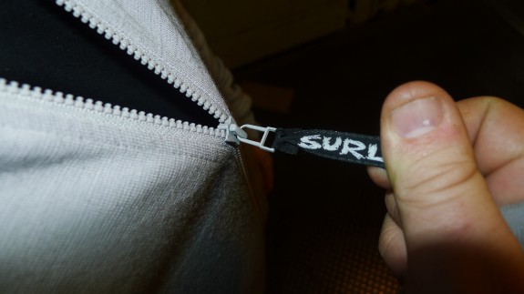 Surly Long Sleeve Merino Wool Bike Jersey - gray - front zipper detail - downward view