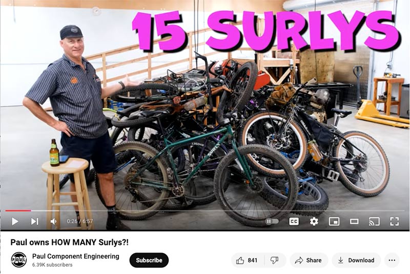 Screenshot of Paul owns HOW MANY Surlys?! YouTube video