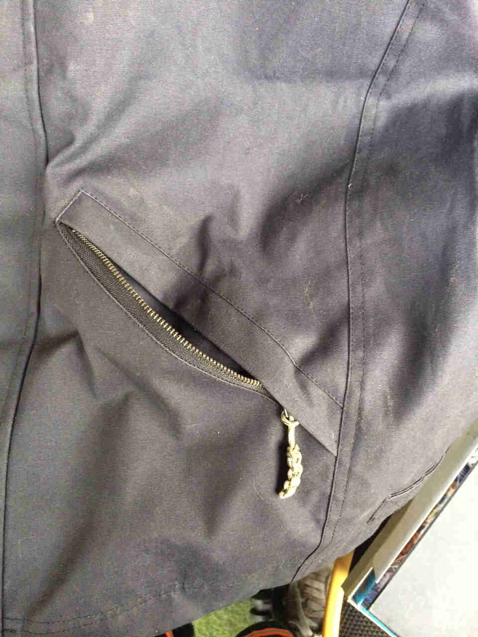 Surly Winter Riding Jacket - hand warmer pocket detail - downward view