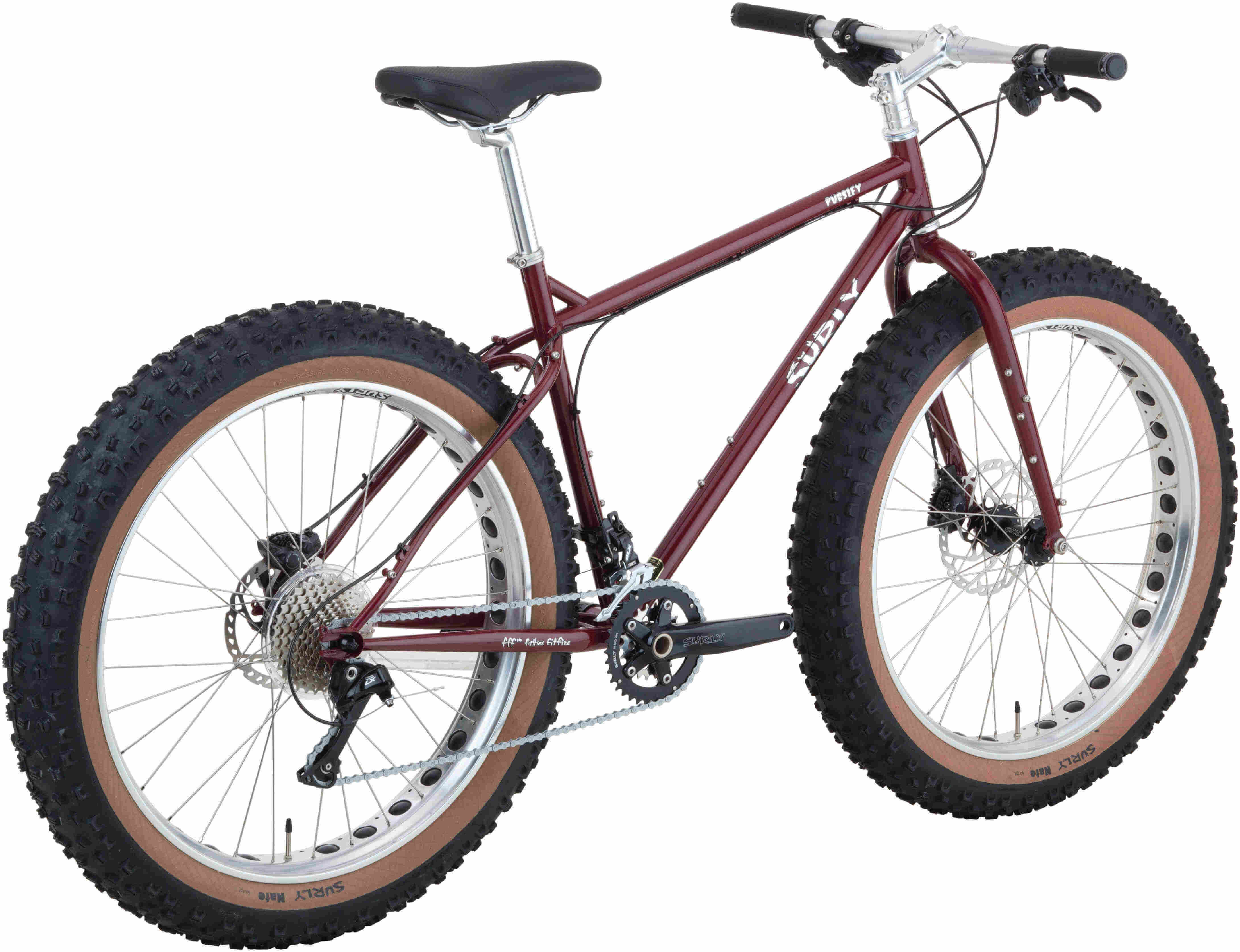 Surly Pugsley fat bike with gumwall tires - dark red - Rear, right side view with white background