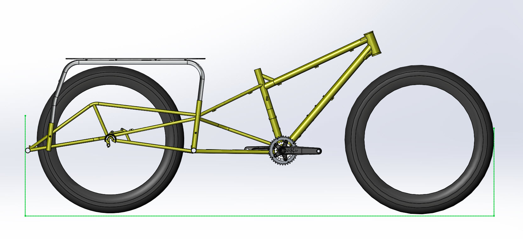 CAD illustration of a Surly Bike Fat Dummy bike - total length detail  - right side