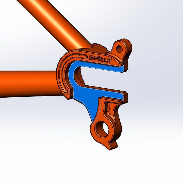 CAD Illustration - Surly Karate Monkey bike frame - horizontal dropout detail - left side view