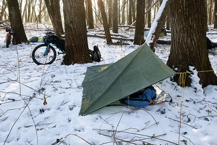 Winter Bikepacking Tarp Campsite