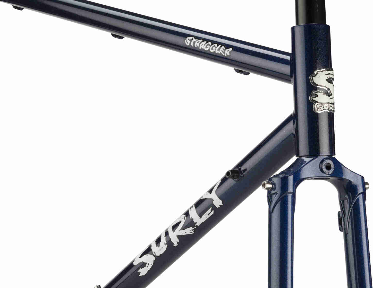 Partial view of a Surly Straggler bike frame and fork - Blueberry muffin top color