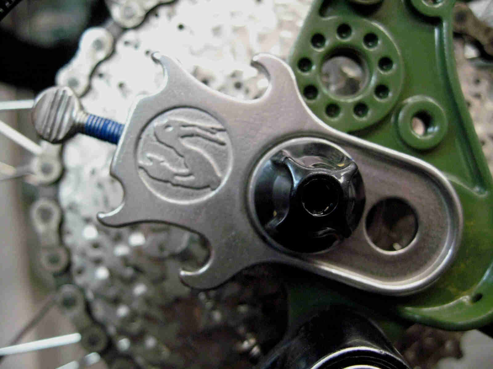Surly Ogre bike - green - dropout with Tuggnut detail - right side close up view